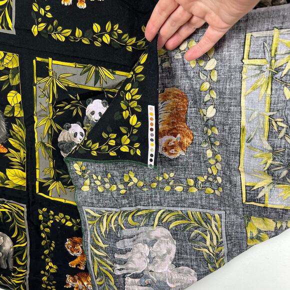 Vintage Hi Fashion Fabrics Wild Animal Fabric Remnant Tiger Panda Black Quilting - Picture 2 of 7